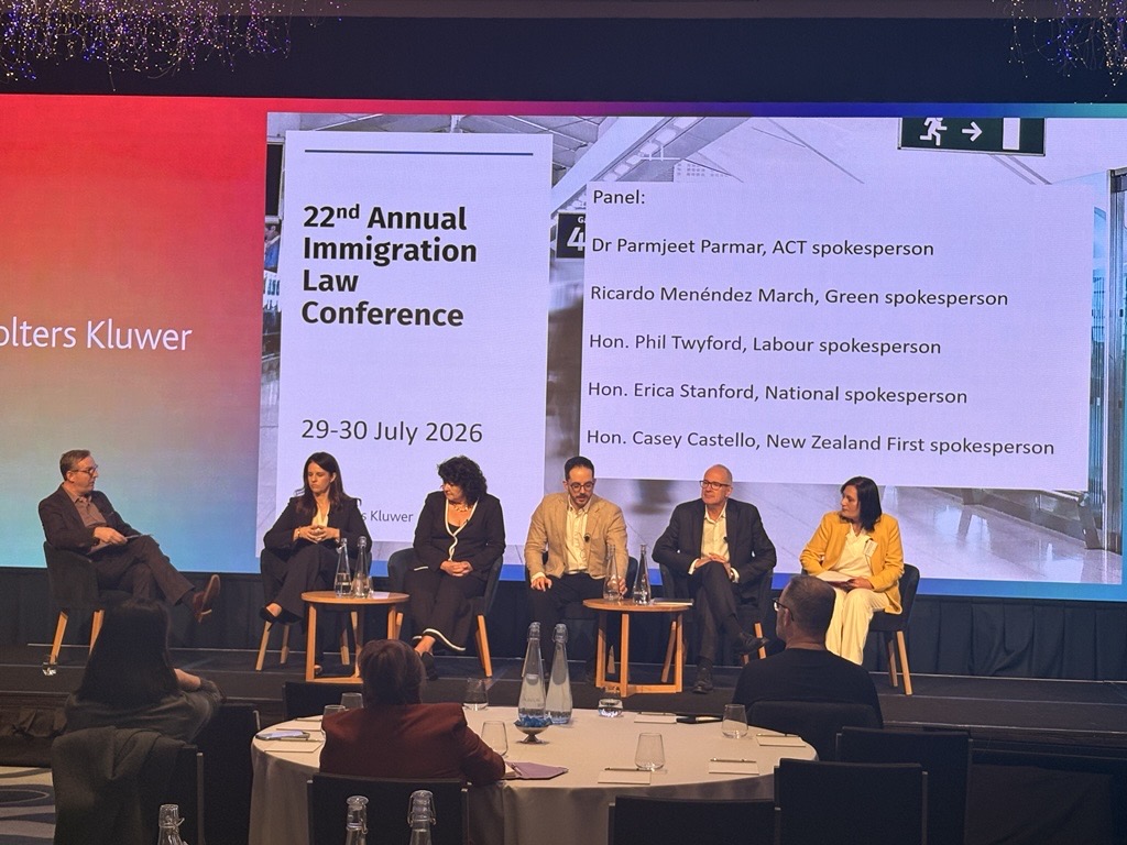 CCH_NZ's tweet photo. Wolters Kluwer CCH Learning is proud to be hosting the 22nd Immigration Law Conference 2026 this week. This morning's session kicked off with a panel of Government and Opposition spokespersons discussing current immigration policy settings and key issues. https://t.co/a4EHsRDxmn