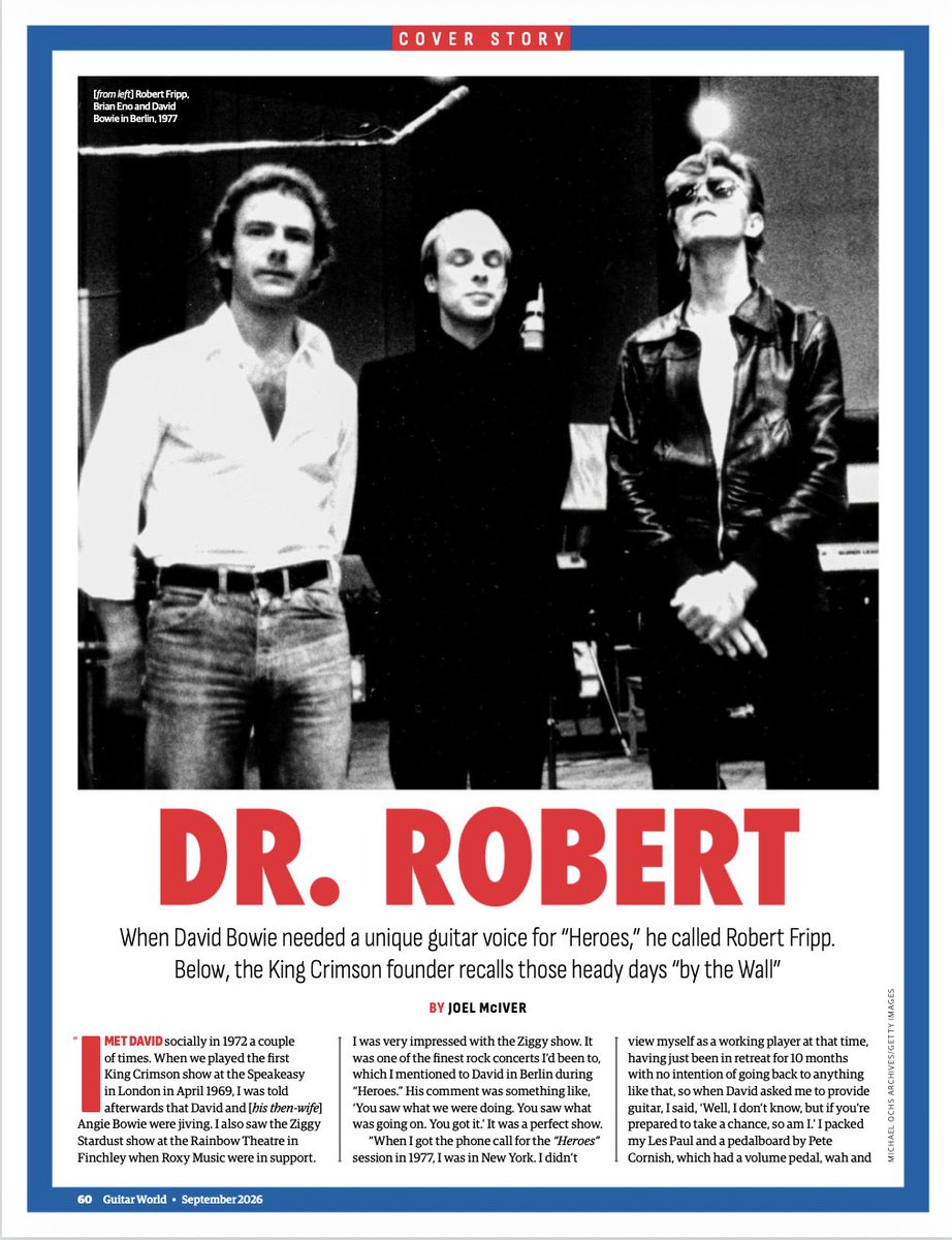 dark_shark's tweet photo. Robert Fripp: Dr. Robert in GUITAR WORLD September 2026 #interview #DavidBowie #BrianEno #Heroes https://t.co/wIyGtMKzhu https://t.co/Dee5YjWv8N
