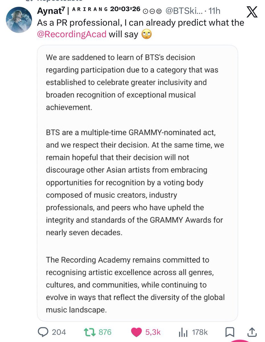 pjmIesviu's tweet photo. Literalmente los grammys hicieron copy paste al texto de una army que solo predecía lo que ellos dirán y acertó, el chiste se cuenta solo https://t.co/frSUOBry7e