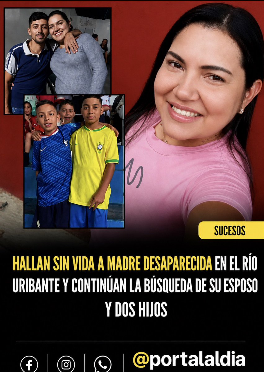 portalaldia's tweet photo. ¡TRAGEDIA EN TÁCHIRA! HALLAN SIN VIDA A LA MADRE Y CONTINÚA LA INTENSA BÚSQUEDA DEL PADRE Y SUS DOS HIJOS

La desaparición de una familia completa en el estado Táchira ha conmocionado a la población tras confirmarse el hallazgo sin vida de María Alejandra Chacón, mientras las autoridades mantienen un amplio operativo para localizar a su esposo y a sus dos hijos menores de edad.

El cuerpo de la mujer fue encontrado en aguas del río Uribante, específicamente en el sector La Nicolasa, en la zona de La Valeria de La Florida, municipio Cárdenas.

De acuerdo con la información conocida, la familia había sido reportada como desaparecida luego de salir de su residencia, ubicada en el caserío Los Piscachos, parroquia San Pablo, municipio Sucre, con destino a una unidad de producción agropecuaria de su propiedad, situada en la ribera del río Uribante. Al perder todo contacto con ellos, sus familiares notificaron la situación a las autoridades, dando inicio a las labores de búsqueda.

Tras el hallazgo de la madre, organismos como Protección Civil, cuerpos policiales y comisiones de investigación mantienen un despliegue por las riberas del río y sectores cercanos para intentar ubicar a Ricardo Chacón, así como a sus hijos Ricardo Julio Chacón, de 10 años, y Víctor Julio Chacón, de 8 años.

Las autoridades continúan con las investigaciones para esclarecer las circunstancias de esta tragedia y dar con el paradero de los tres familiares que permanecen desaparecidos.

#Táchira #Sucesos #RíoUribante #Desaparecidos #Venezuela #PortalAlDía