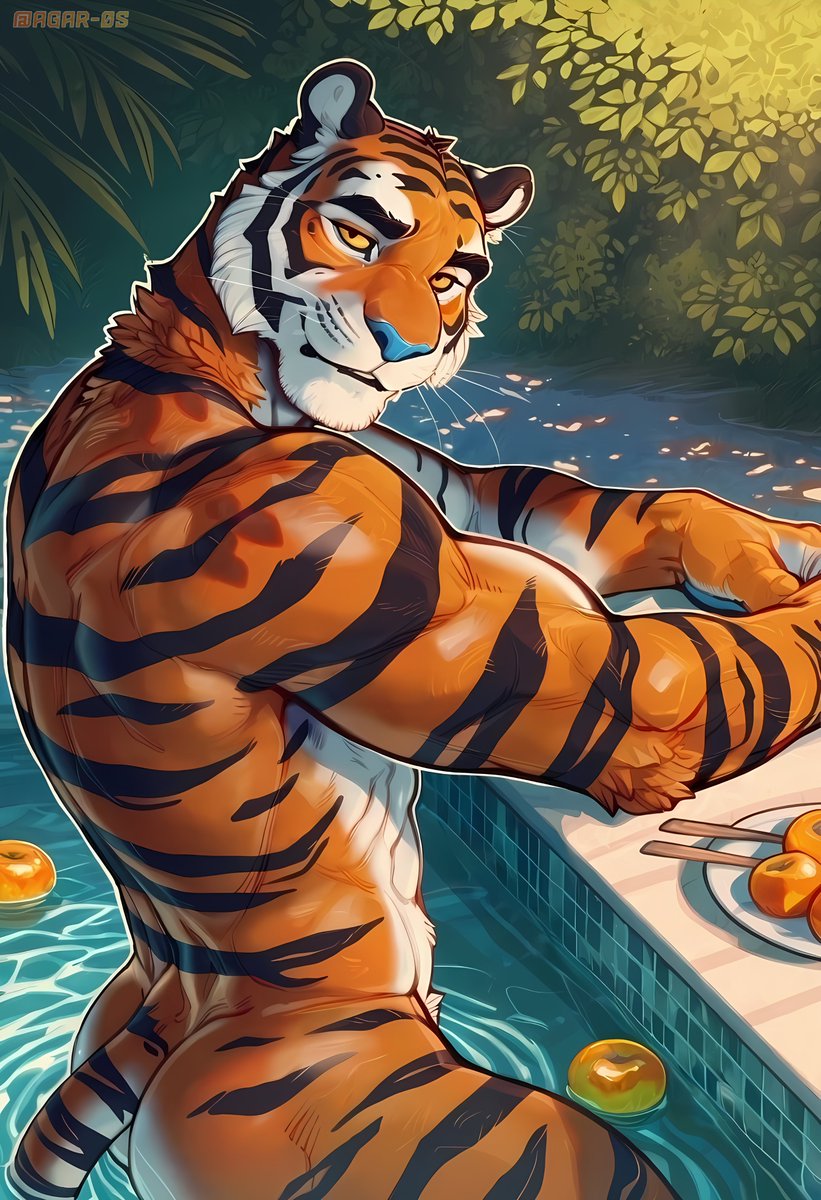 AGAR_0S's tweet photo. With this heat, there’s no better plan than cooling off right here… and enjoying the view while you’re at it 😏

#NSFW #NSFWfurry #aifurryart  #yiff #bara
 #furryai https://t.co/VKTBtcWDO7