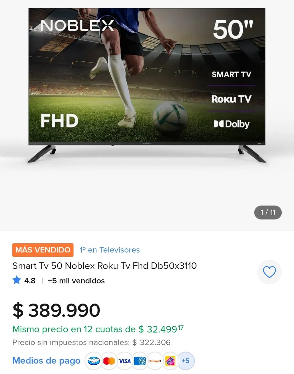 zinxsoficiaI's tweet photo. SUPER OFERTA YA 🙌🙌

 Smart Tv 50 Noblex Roku Tv Fhd Db50x3110 en Mercado Libre. Entrá acá:  https://t.co/QUntn6gcms https://t.co/YL42hMUWxL
