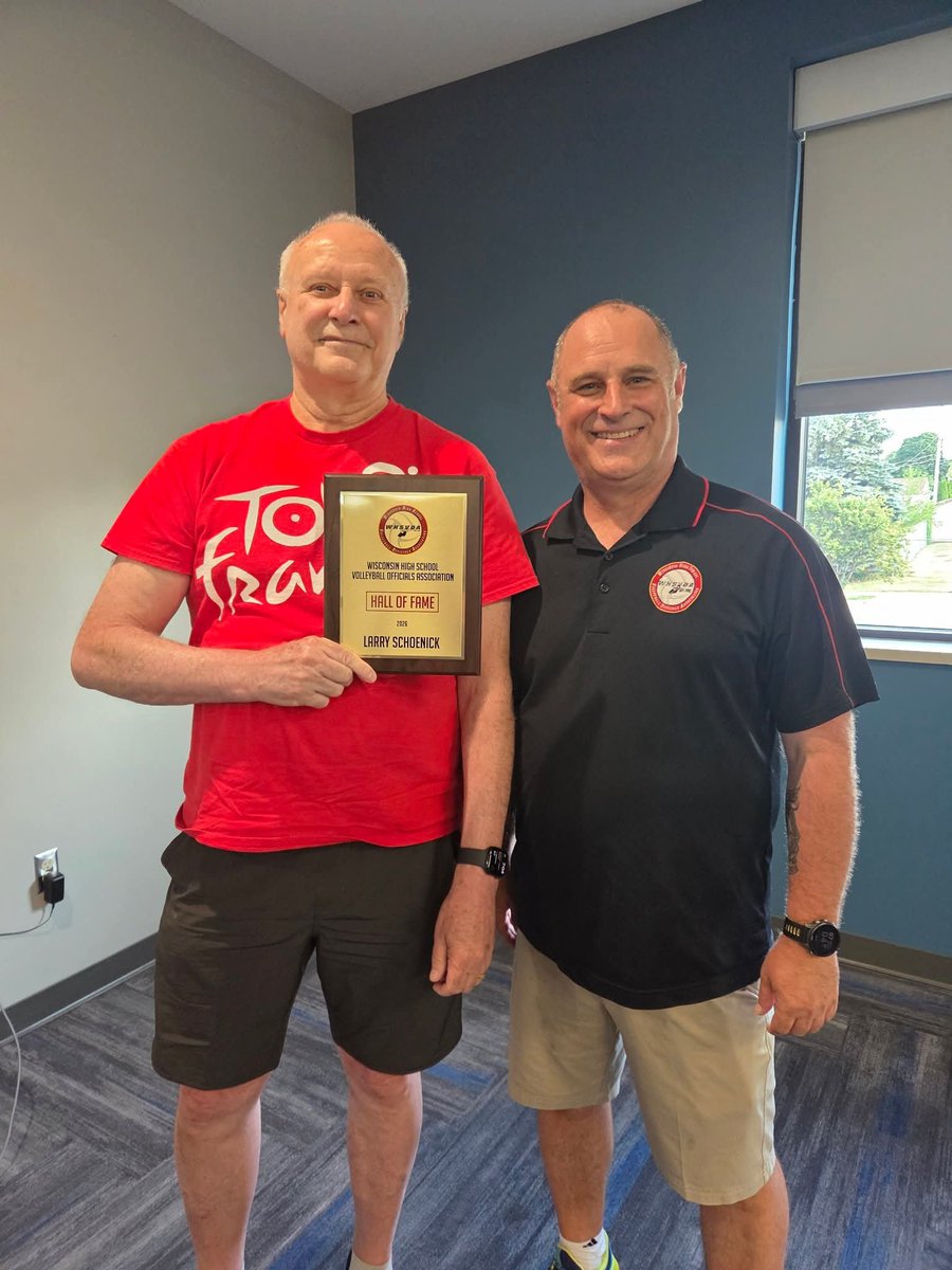 WHSVOA's tweet photo. This past Monday, during our first meeting of the season, we inducted Larry Schoenick as the newest member of the WHSVOA Hall of Fame. After playing high school volleyball in the 1960s, Larry reconnected with the sport in the '90s and has been an integral part of the community ever since. Over the years, he has graciously served the WHSVOA in key leadership roles, including assignor and treasurer, and most recently was the coordinator of scorers and line judges at the WIAA State Tournaments.

In his own words...

"After having played high school volleyball in the 60’s, I reconnected with the sport as a sub-varsity coach in the 90’s. I received officiating licensure then to help cover tournaments where a scheduled official didn’t show up or became injured. I moved on from coaching, but retained my officiating credentials thereafter, joining the WHSVOA.

After a few years, Bob Grise was ready to retire and I became the associations second officials’ assignor, moving the duties online. I was selected as the Treasurer shortly thereafter and became a member of our Board of Directors.

In the middle 10’s on forward, I represented the WHSVOA at the State Tournament as coordinator of scorers and line judges. I was selected to officiate there with excellent officials James Hochevar, Teague Prichard and most recently, Jody Witty.

I have retired from officiating and enjoy life outside of volleyball with my wife, Sue."

Please join us in congratulating Larry on a well deserved WHSVOA Hall of Fame induction!

@wiaawi @wiaawistate @WisVCA #HallofFame #WHSVOA #wisvb #VolleyballOfficiating