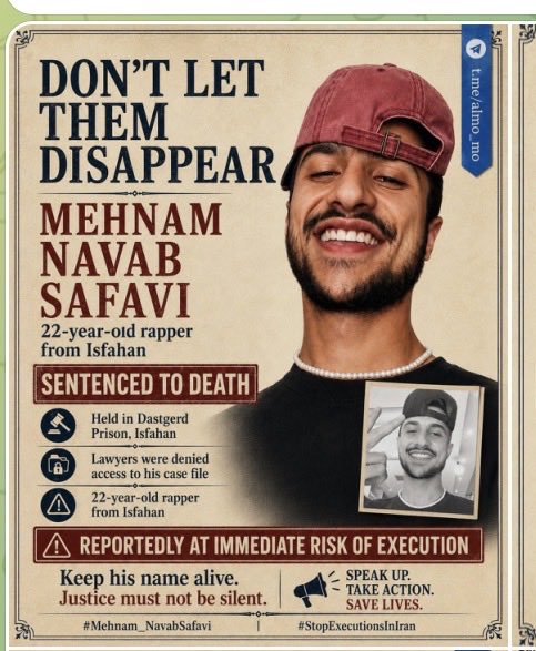 Shivagdnp's tweet photo. Mehnam Navab Safavi reportedly faces charges including moharebeh, propaganda, assembly, and protest-related accusations. Demand an immediate halt and full defense rights. @marklevinshow @NoaMagid #Mehnam_NavabSafavi #StopExecutionsInIran https://t.co/oLQHRPfiCJ