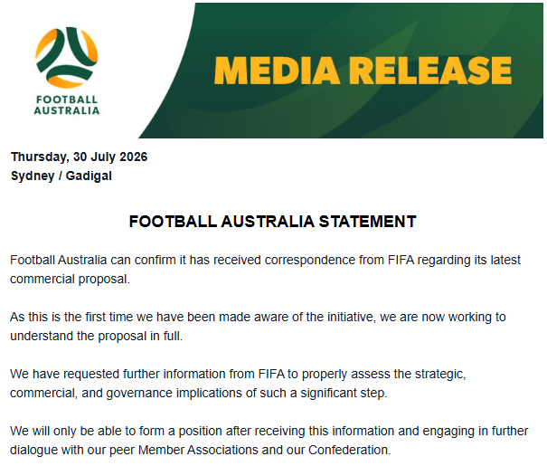 PaulWilliams_85's tweet photo. Football Australia has released a short statement regarding the proposed FIFA Forward Enterprise. https://t.co/wAGYvKLnQj