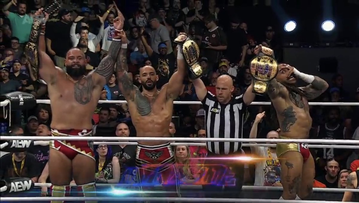 NinetySvn97's tweet photo. We got NEW Trios Champs BABYYYYY

#AEWDynamite https://t.co/HoKYhcgNK6