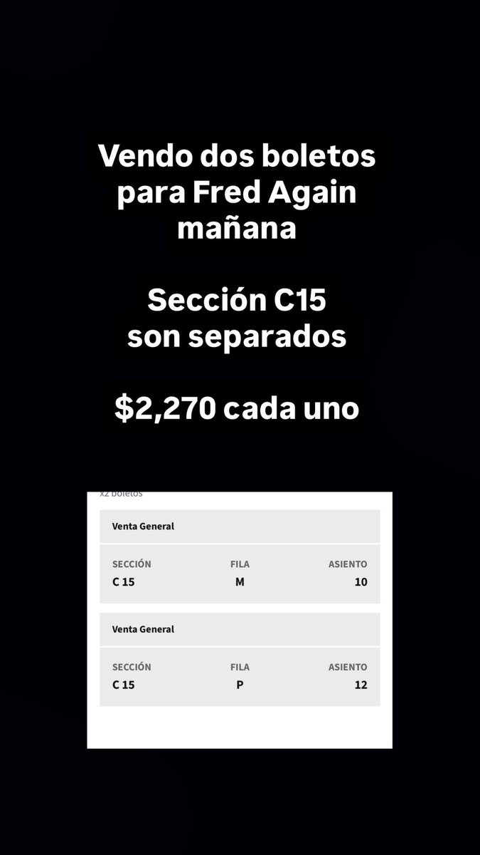 LuciaNavrro's tweet photo. @IrviingMartin3z Hola!! Tengo dos en seccion c15! Por si te interesa :) https://t.co/h8gBI4xCC3