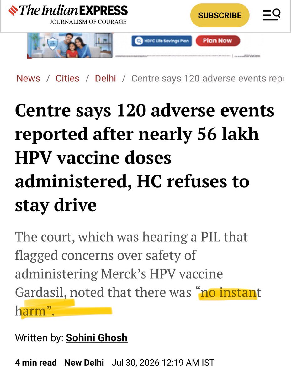 DeeEternalOpt's tweet photo. No instant harm? How do you know @DelhiHighCourt when there is no vaccine adverse reaction reporting mechanism? 
When vaccine is not needed why make our girls Guinea pigs? 
@indSupremeCourt @MoHFW_INDIA ?

https://t.co/Ex4vudxfgC https://t.co/bazexnBgkQ