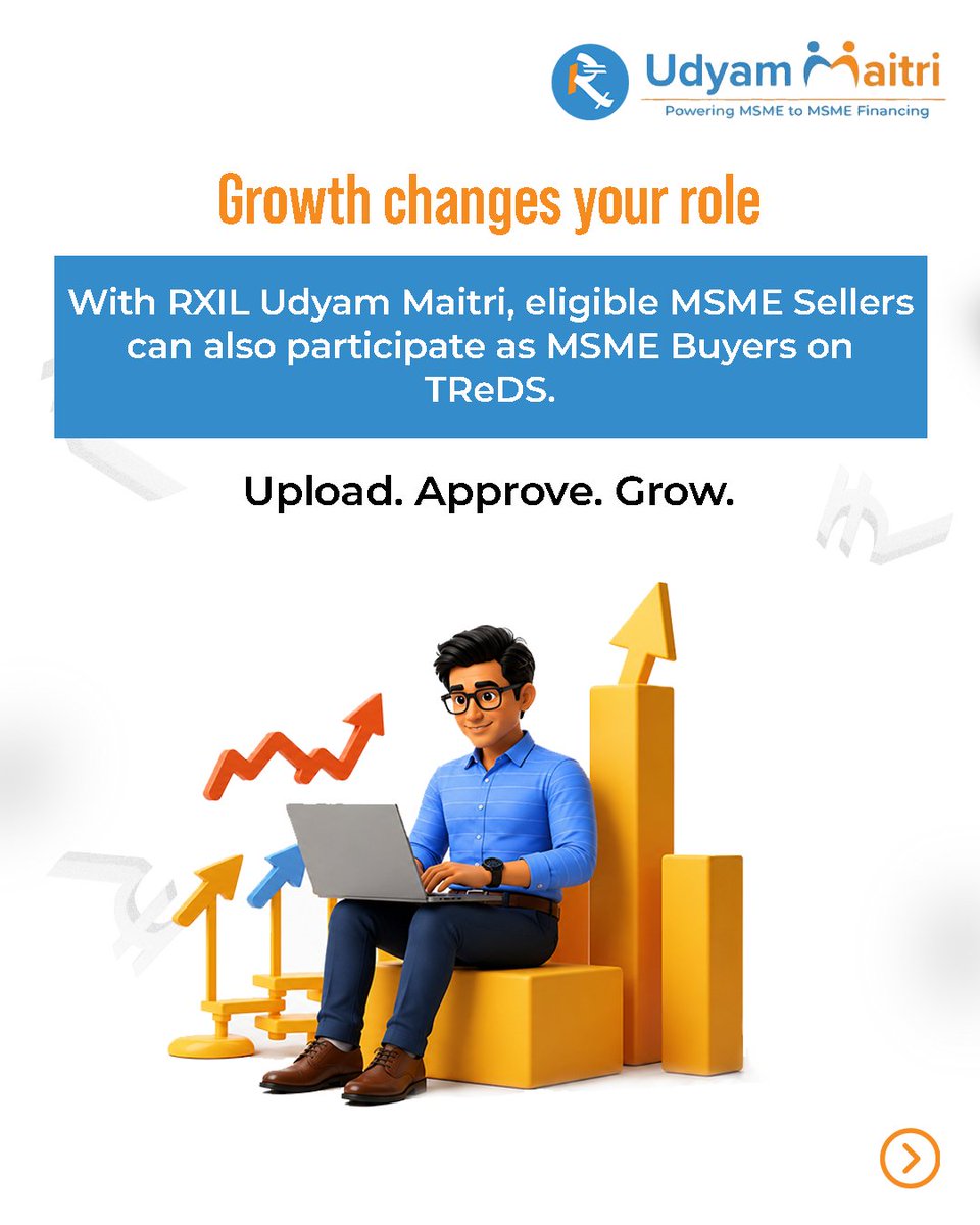 RXIL_TReDS's tweet photo. Grow with RXIL Udyam Maitri. Eligible MSMEs can participate in the TReDS ecosystem as both an MSME Seller and an MSME Buyer, enabling simpler and faster MSME-to-MSME financing.

Register: https://t.co/gFWbgiOmly

#RXIL #UdyamMaitri #TReDS #MSMEFinance #MSMEGrowth https://t.co/V0F86vejTa