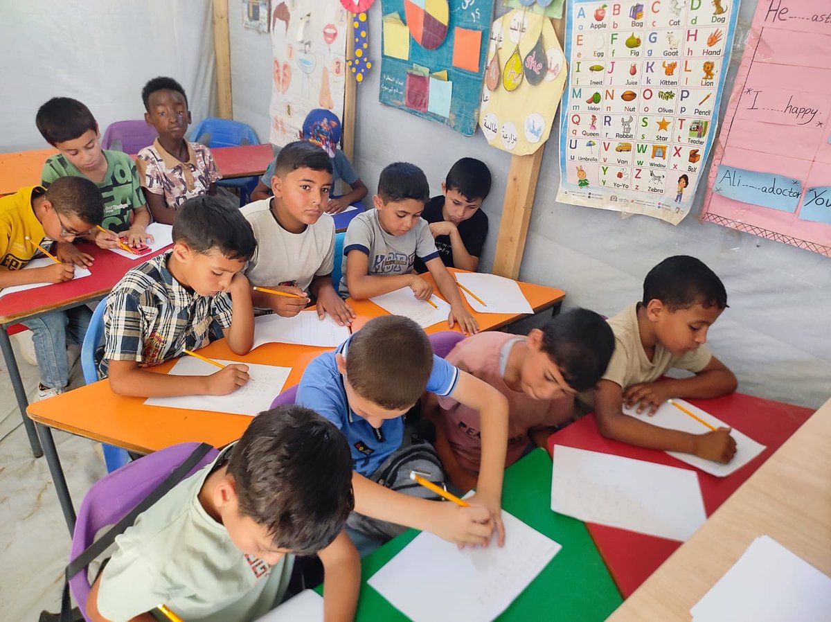 Play4Palestine's tweet photo. Every word written is a step toward a brighter future. ✏️📚

Every child has the right to learn in safety, with dignity, and with hope. We remain committed to defending that right by supporting classrooms where children can continue their education. #gaza https://t.co/jse1aXAHym