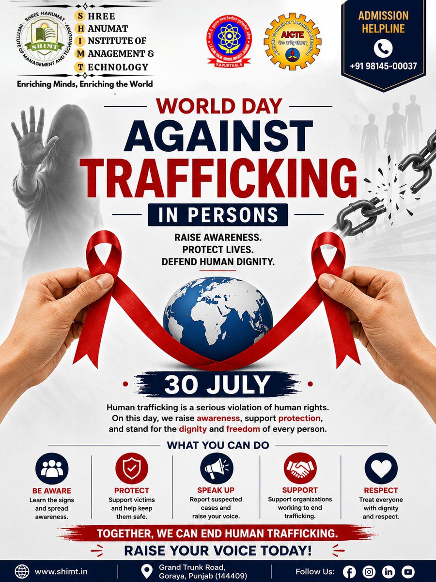 Shimt12's tweet photo. Every person deserves to live with dignity, freedom, and hope. Let us educate, advocate, and act to end human trafficking. Change begins with awareness, and awareness begins with us.
#StandAgainstTrafficking #WorldDayAgainstTrafficking #HumanDignity #FreedomForAll #BeAware https://t.co/tqQ0xeg9OX