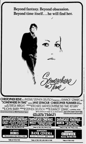Joek72's tweet photo. Hello Party Friends! Somewhere In Time opened on October 3rd 1980 at a Theater Near You. Below is the Newspaper Ad for the Movie from The Pittsburgh Press from that Afternoon. #SomewhereinTime #TCMParty https://t.co/Uh0gQPZtKC