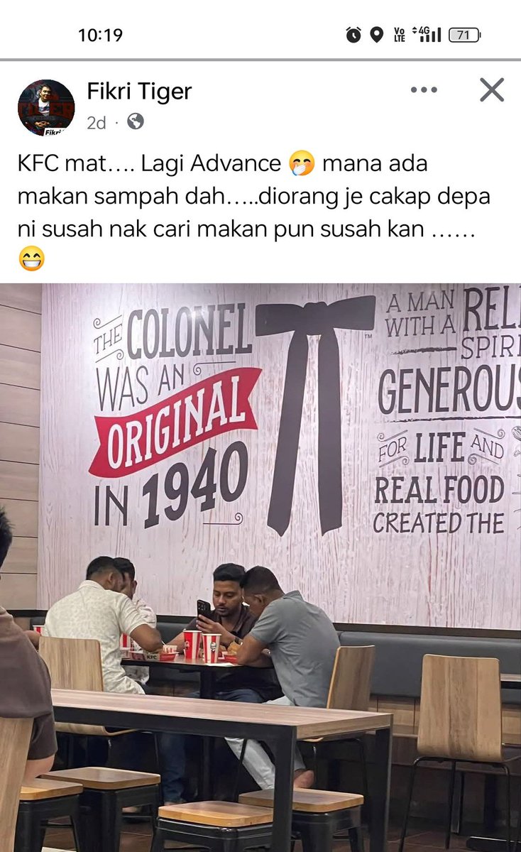 osman_EX5Hitam's tweet photo. Aku tak suka PATI, warga asing perosak &amp; tak hormat budaya negara serta biadab terhadap org tempatan.

Tapi kalau dia makan di KFC, duit dia..aku tak rasa nak marah. Sbb dia makan. Bukan curi. Kita tak tahu siapa dia. Entah² dia kerja ada dokumen, org baik.

Jgn melampaui batas. https://t.co/8eCGLVMlbG