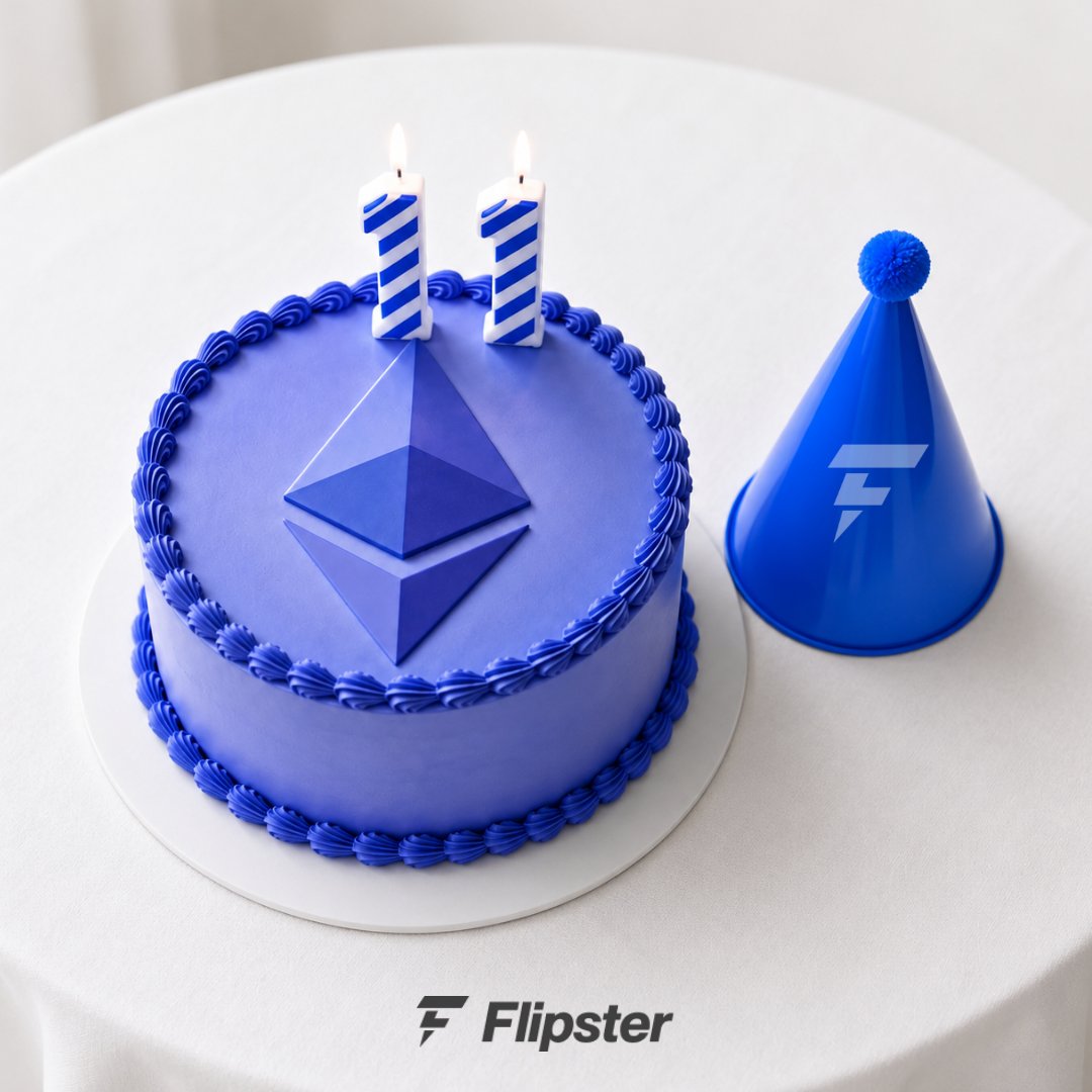 flipster_io's tweet photo. . ˗ˋˏ✨   ₁₁   ✨ˎˊ˗ 
    ╭ 〰️ ╽ 〰️ ╮
╭╜〰️ 〰️ 〰️╙╮
╰ 〰️ 〰️ 〰️〰️ ╯
˗ˋ𓌉🎂 HBD $ETH 𓇋ˎˊ

Happy 11th Birthday, @ethereum! 🥳

Flipster's dropping an Ethereum birthday surprise this afternoon. Stay tuned! 🎁 https://t.co/Hd0vQKAkCI