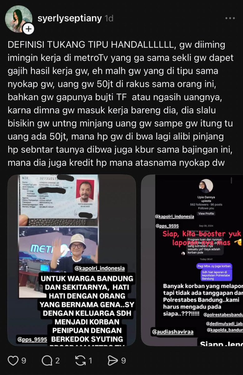 bismillahyuk_'s tweet photo. "Keluarganya Nabila Gardena, Genny, &amp; Dindra mah old money."

GONG! Bapak Kandung nya ternyata PENIPU HANDAL 🤯🔥 

Bahkan artis pun kena tipu sama dia. Salah satunya Ferry Irawan, Galih Ginanjar. Bahkan sampai gadai mobil yg difasiilitasi oleh MetroTV 🫣 https://t.co/0MgQ8REcZx