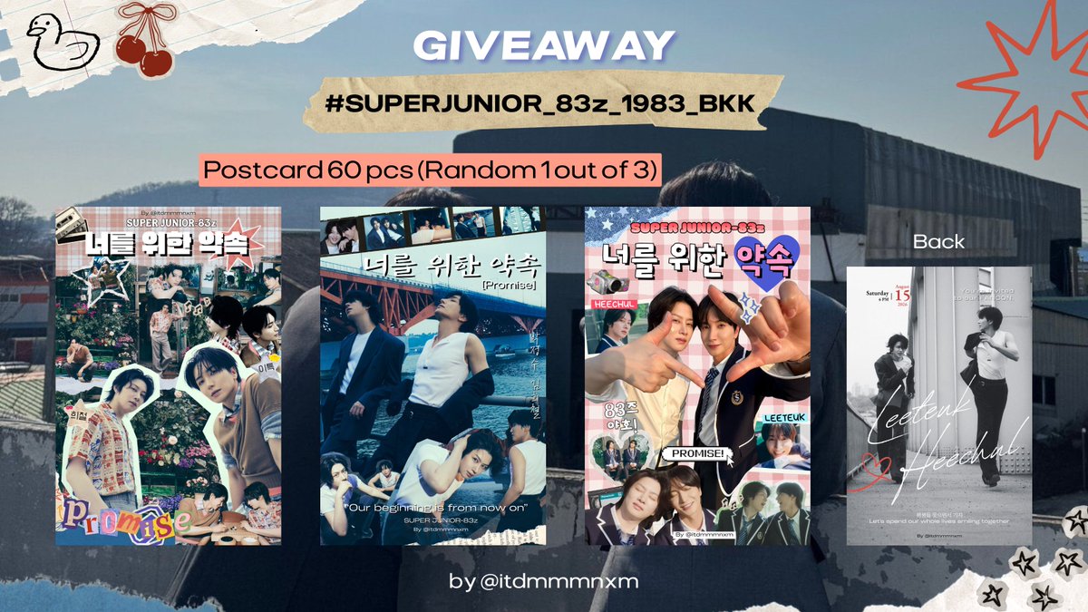 itdmmmnxm's tweet photo. ⭐️Giveaway⭐️
#SUPERJUNIOR_83z_1983_BKK 

🏞️ Postcard 60 ใบ (Random 1 out of 3)
มารับกันได้นะคะ หรือถ้าสนใจอยากแลก reply ได้เลยค่ะ!
Intl E.L.F are also welcome!

📆 Date: 15 Aug 2026
(Time &amp; Location: TBA) https://t.co/dlywQ1wTu3