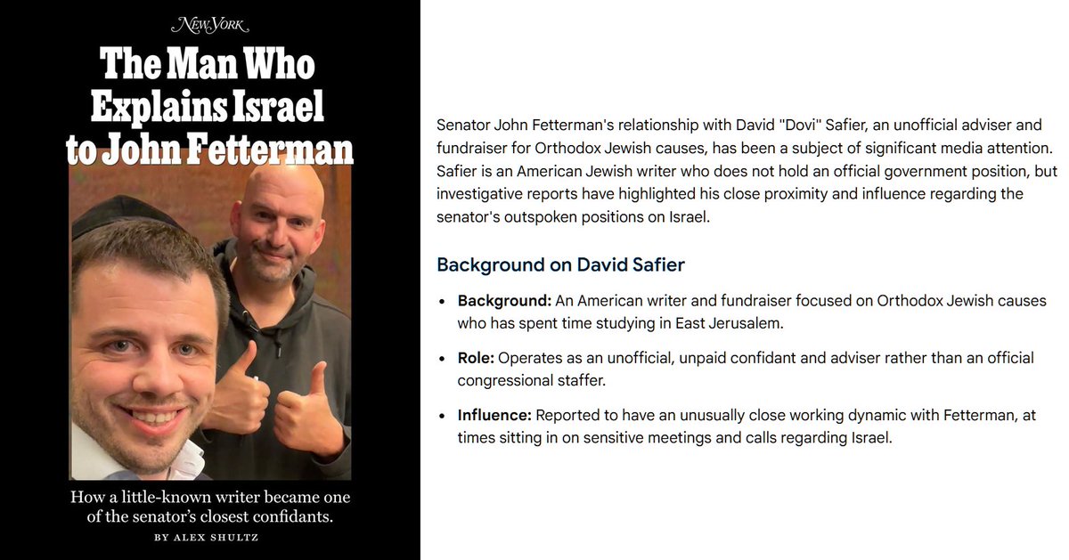 zei_squirrel's tweet photo. John Fetterman is a US Senator who is suicidal, brain damaged and barely sentient, and the Mossad implanted a Zionist Jewish supremacist in his office, David Safier, who writes all his social media posts and puts daily scripts in front of him that he half-memorizes and incoherently mumbles, and no one in the media and political class cares.