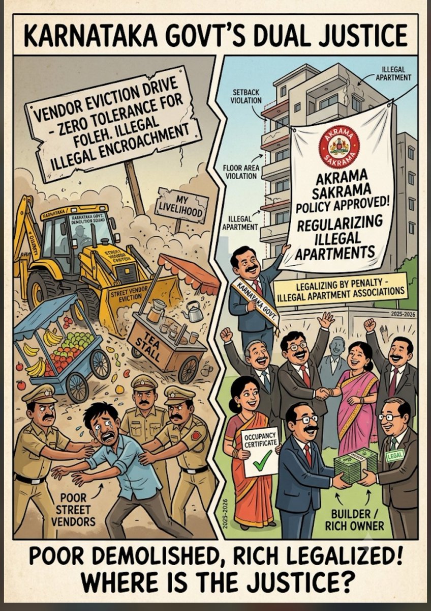 Vidyadharaaa's tweet photo. @CMofKarnataka
@krishnabgowda  @UDDKarnataka @RahulGandhi @kcvenugopalmp @rssurjewala @BYVijayendra
@mepratap @drashwathcn
Poor Get Demolished Rich Gets Protected for the same Illegality. WHY? 
Street Vendors Removed-Illegal Associations legalised AKRAMA SAKRAMA only for rich? https://t.co/rfzVXntFvU