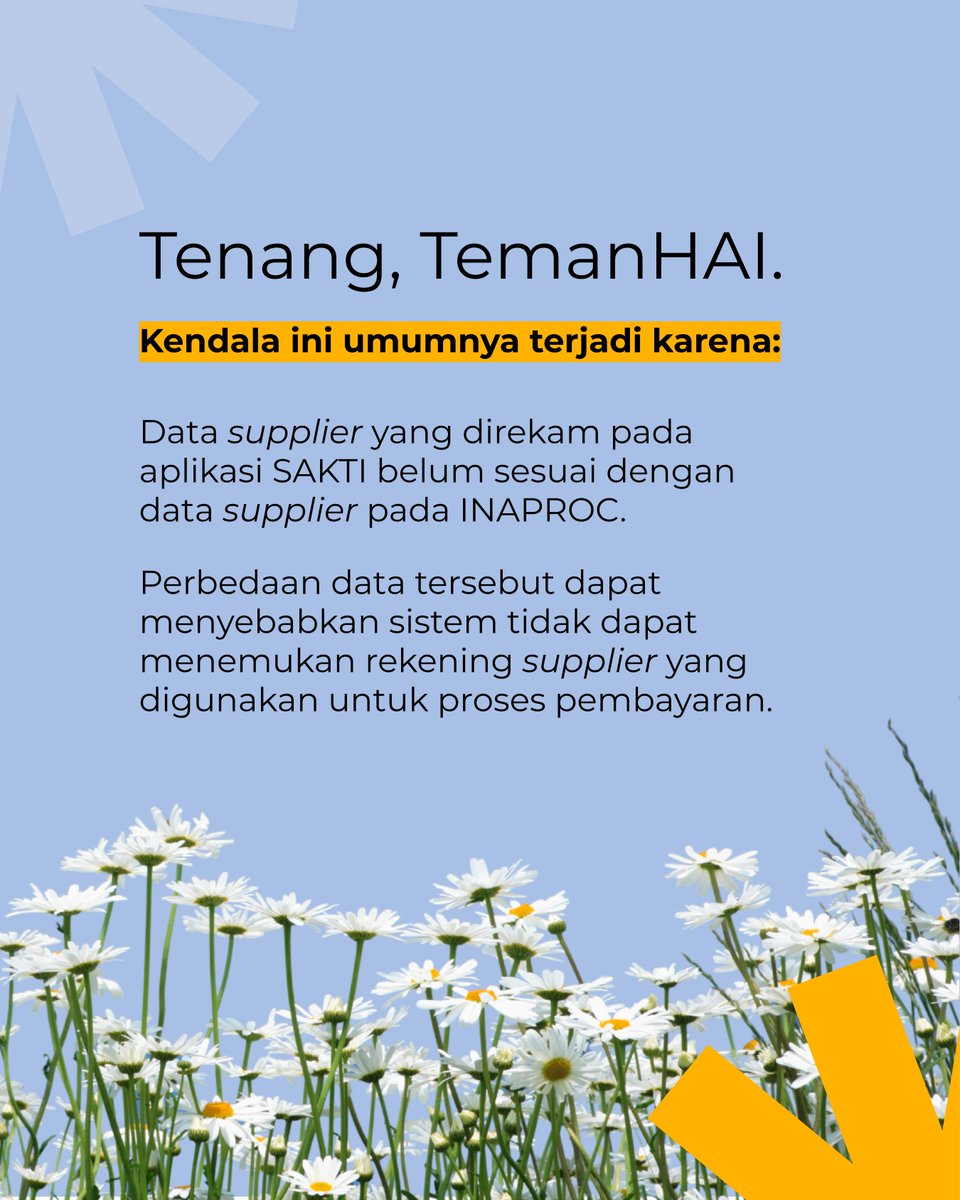 haiDJPb's tweet photo. Apa yang dicari tapi susah ketemunya? 
Jodoh? Jati diri? Kaos kaki sebelah kanan? 😓

Tenang, Teman HAI. Kalau tidak ditemukan adalah rekening supplier ketika melakukan pembayaran di INAPROC, MinHAI punya solusinya.. chekidot! 🥰

Stay young, stay curious! 📶📶 https://t.co/RXiVxivlEK