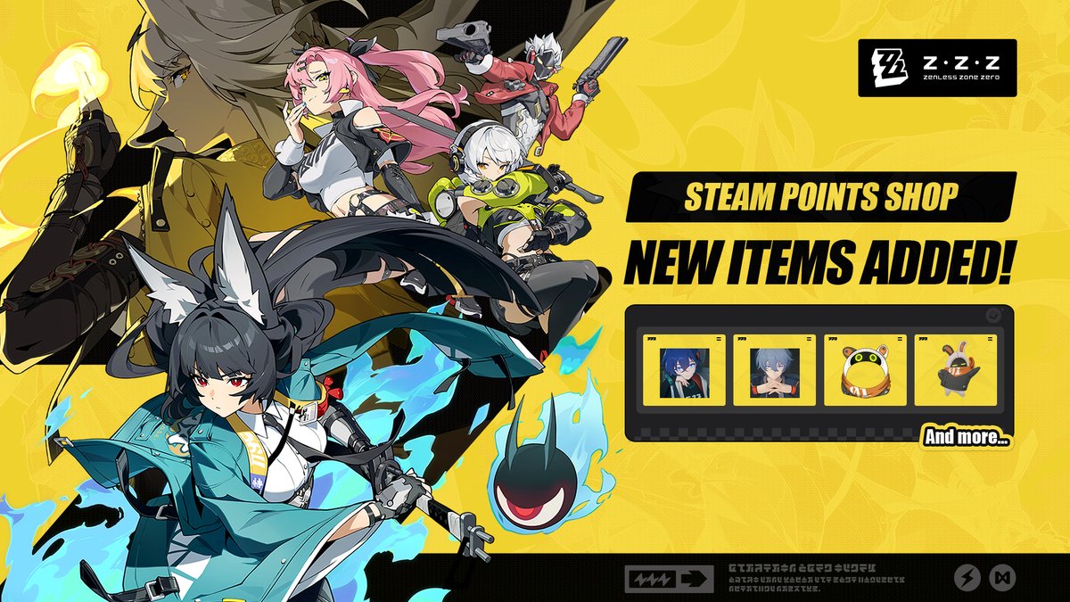 ZZZ_EN's tweet photo. 🎨 New Zenless Zone Zero Items in the Steam Points Shop! 🎨

Dear Proxies,
Feel free to exchange your Steam Points for exclusive Zenless Zone Zero personalized cosmetics and craft your very own Proxy profile!

This period's new items include:
① Animated Avatar Frame
Eous

② Animated Avatars
Fairy, Belle, Wise, Eous

③ Animated Profile Background
Random Play: Open for Business

④ Animated Mini-Profile Background
Coexisting With the Hollows

⑤ Animated Stickers
Let's Dance!, System Overload, It's Nearby

Head to the Steam Points Shop now to unlock Zenless Zone Zero personalization items: 
https://t.co/rXIOdVZtSo

Join our Discord and connect with other Proxies: 
https://t.co/ZdIof9dWMo

#zzzero #zenlesszonezero
#zzzsteam