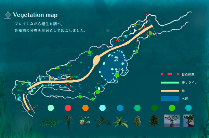 Maetorium's tweet photo. ただ作ったのではなくどこにどんな植物がいるかプレイしながら分析したり、現実に存在する植物と照らし合わせ自分なりにアレンジして植生としての説得力向上を図ったりなど目的と意図を持って臨みました。 https://t.co/VZPtNejoKz