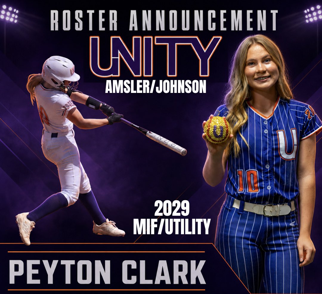 10peytonclark's tweet photo. I’m so excited to announce that I’m moving up to Unity Amsler/Johnson 16U….one of the best teams in the country! Compete beside some of the best 2028/2029 players in the country, and build on this team’s success. This roster is STACKED! 💜🧡🔥

@09unity @UnityCoachJosh @ashvanboxmeer4 @VAUnitySB @60formeLYJ @leobsbl @coachCamacho27 @ExtraInningSB @LineDsoftball @PrepSoftball @SoftballDown @TopPreps @d1ProScouts @DiamondAddicts @THEWOWSB @Nextpitch_sb