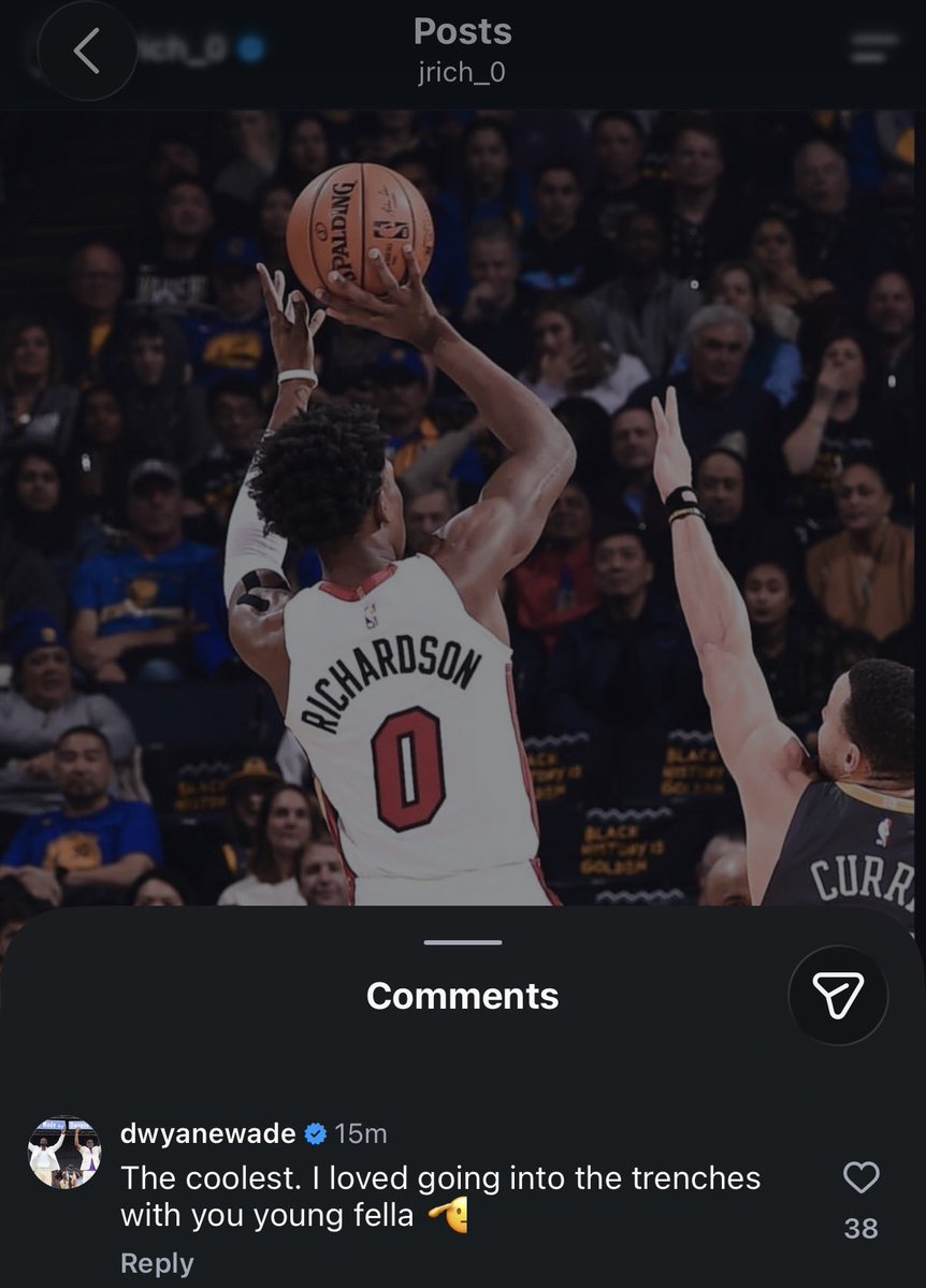 WadexFlash's tweet photo. Dwyane Wade on Josh Richardson announcing his retirement:

“The coolest. I loved going into the trenches with you young fella🫡”

(via J-Rich IG) https://t.co/L1fKuv61ME