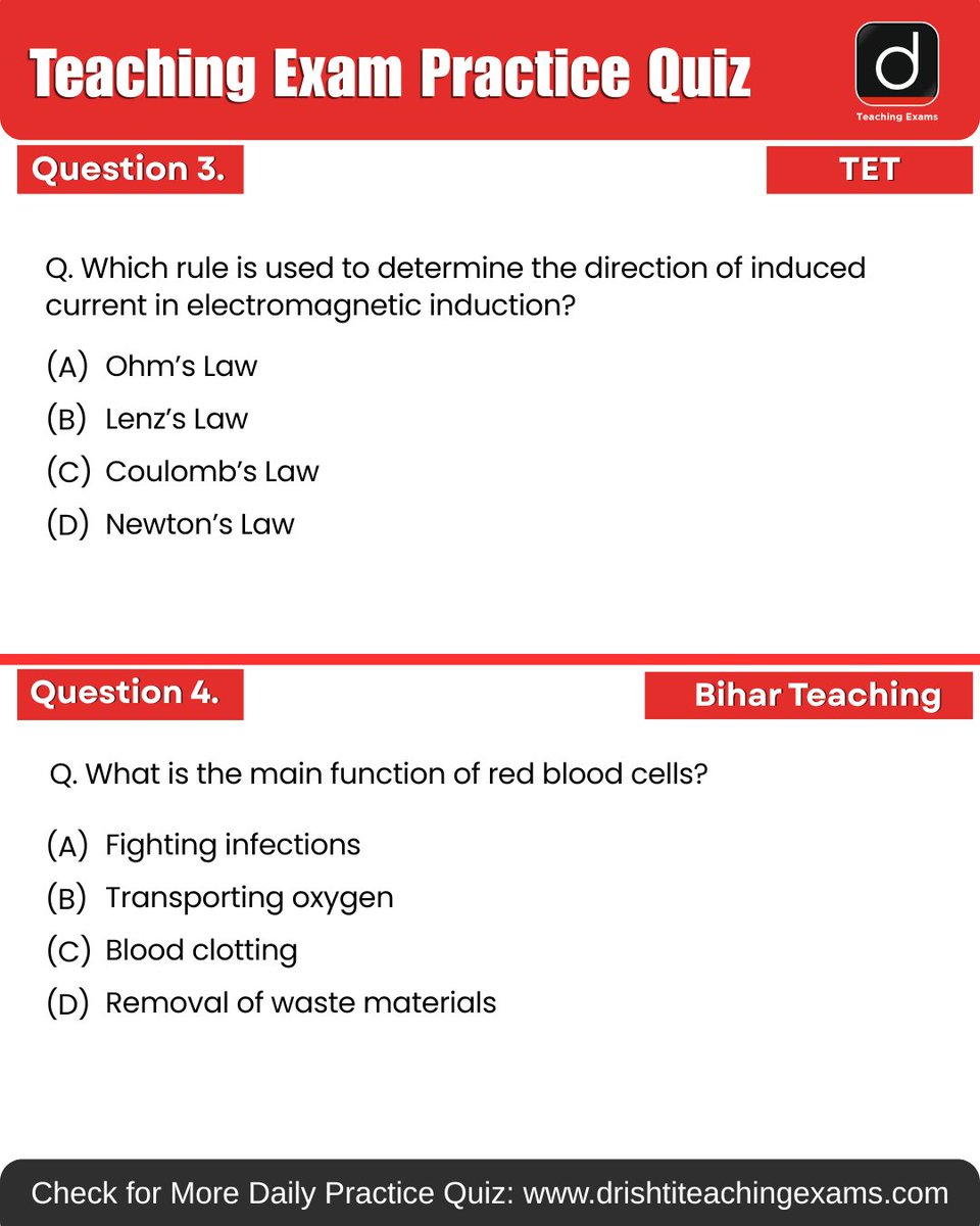 Drishtiteaching's tweet photo. Today’s daily practice quiz is here 📚 Try it and check your score!
More such available on Drishti Teaching Exams Website for daily practice.
#UGC #TET #TGT #PGT #BiharTeaching #MCQ #PracticeQuiz #PYQ #TeachingMCQ #DrishtiTeachingExams https://t.co/o0oi8bl3NR