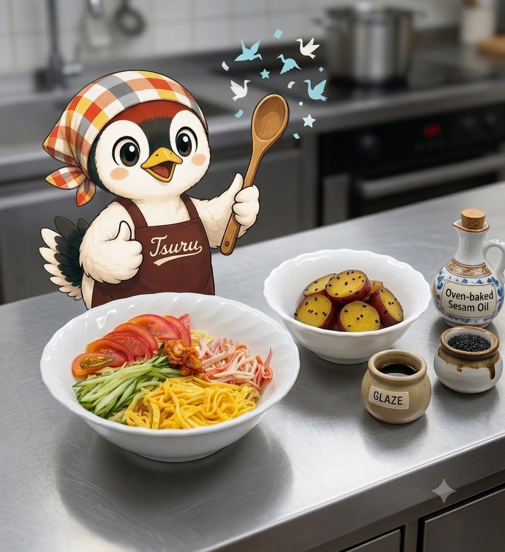NtCooking's tweet photo. 7/28
冷やし中華
揚げない大学芋

午後にミーティングがあったので、比較的簡単かつ切り方のお勉強の献立にしました🔪

トマトを切るのも柔らかく…
錦糸卵を焼くのもなかなか難しい💦

仕上がった彩りを見たらキラキラ✨している感じで良かったです。 https://t.co/QTJn8YCVw3