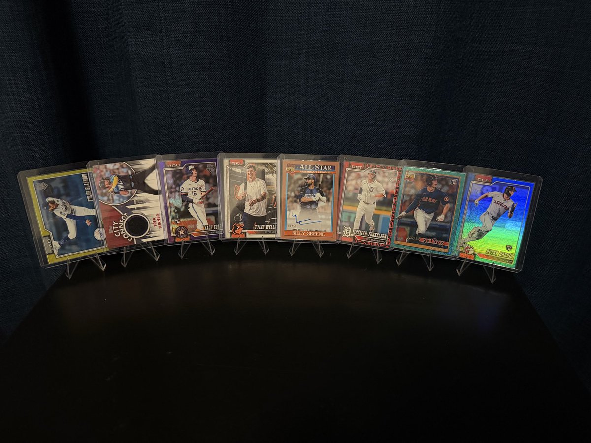Richison34's tweet photo. Had a blast ripping my first ever jumbo hobby with my son and @Treed_OKC All for sale. @CardPurchaser 
Riley Greene 01/50 book end on card auto
Tyler Wells Golden Mirror https://t.co/5s0hQ35FWr