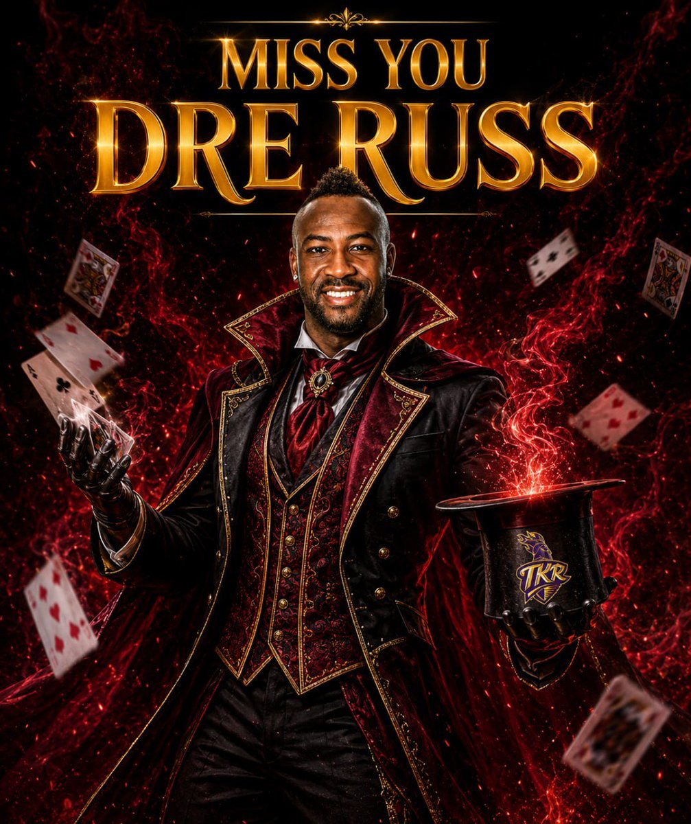 Rokte_Amarr_KKR's tweet photo. Major piece missing in our puzzle 🧩 

Your massive hits, Magical spells will be missed 💔🏆

Best wishes to our very own Dre Russ !!! https://t.co/kKf7PTwjmC