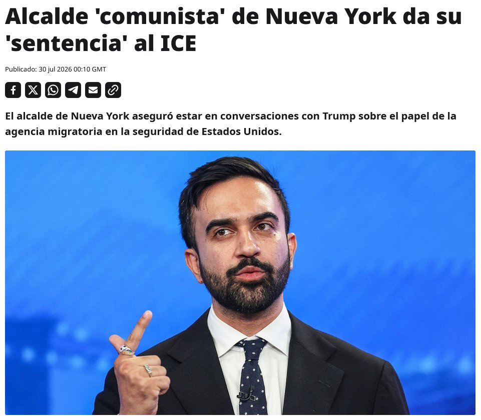 ActualidadRT's tweet photo. 🇺🇸 El alcalde de Nueva York, Zohran Mamdani, calificó al Servicio de Inmigración y Control de Aduanas (ICE) como una agencia "cruel" e "inhumana" que debería dejar de existir, al considerar que no contribuye en absoluto a la seguridad en Estados Unidos. https://t.co/GpDwEMT2jf