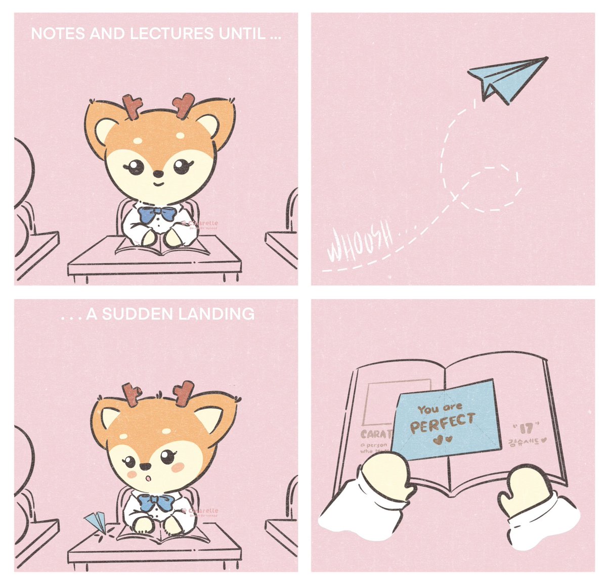 cinarelle's tweet photo. Secretly confessing with a paper plane but the math textbook book gave him away. 😅 Sigh, Doa is still a babyyyyy.

#kyeomshu #seoksoo #miniteen #seventeenfanart #Doa #shuasumi https://t.co/M78u2vXZBm