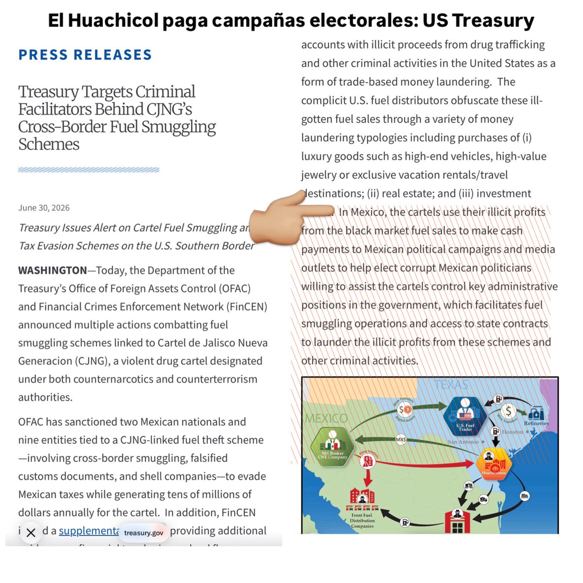 MaxKaiser75's tweet photo. Les dejo aquí el documento del Departamento del Tesoro en el que expresamente dice que el Huachicol paga campañas políticas en México, tal como lo expliqué ayer 😏🤷🏻‍♂️ https://t.co/9AvEdHfBq4