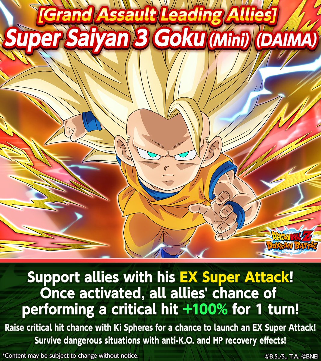 dokkan_global's tweet photo. ◤New Character Highlights!◢

A quick guide to Super Saiyan 3 Goku (Mini) (DAIMA)'s abilities!✨

Make the most of his Active Skill
and take on the events!

#dokkanbattle #dragonball https://t.co/Y7hgd0yizK