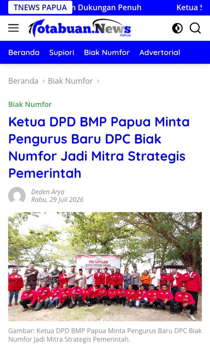 MediaRakyaIndo's tweet photo. Dengan semangat kebersamaan dan nasionalisme, DPC BMP RI Kabupaten Biak Numfor resmi dilantik sebagai bagian dari penguatan organisasi di Tanah Papua. 

#BMPRI #DPCBMPRIBiakNumfor #Papua #BersatuBergerakBerkarya #NKRI #MerahPutih #BiakNumfor https://t.co/fV759s2LSb
