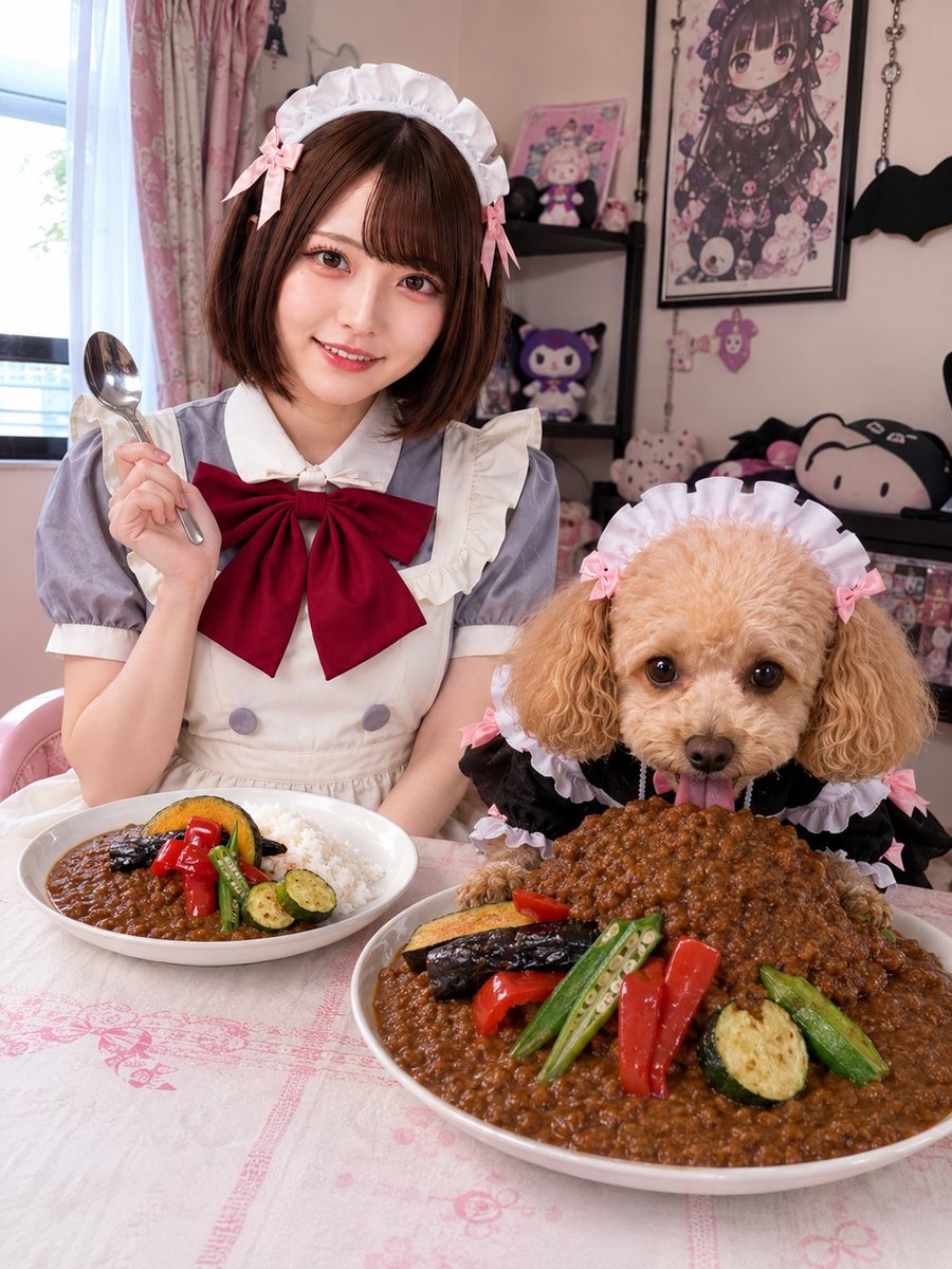 mamichan_jpn's tweet photo. こ��にちは😊猛暑だけど、こういう日こそ夏野菜カレー🍛
かぼちゃ、なす、ズッキーニ、赤パプリカ、オクラを素揚げしてキーマにトッピング✨
汗をかきながら食べる辛口カレー、これが夏の醍醐味😌きなこと一緒にいただきます🥄
#SummerVegetableCurry #JapaneseFood #MaidDog #KawaiiJapan https://t.co/QPazYrBVHE