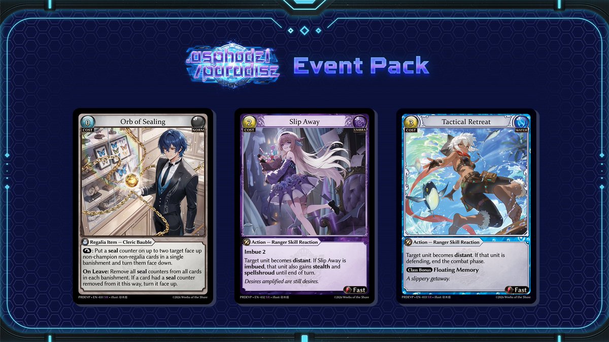 grandarchivetcg's tweet photo. Discover the card list for the .asphodel/paradise Event Packs, featuring SRs with new artwork of fan favorite Champions! https://t.co/ZaLfzdcP6J