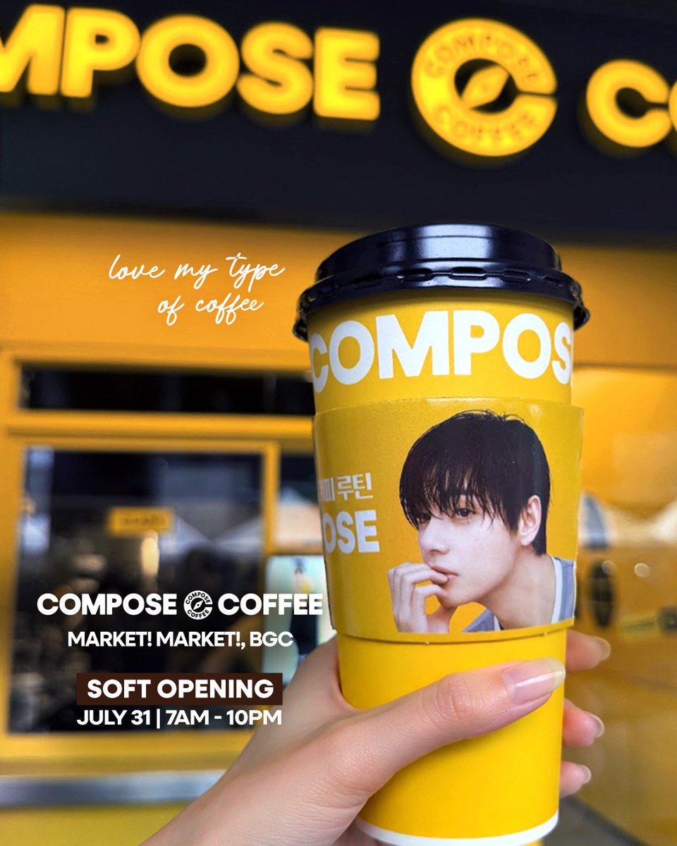 TAETAE_PH's tweet photo. Compose Coffee PH update.

Get your limited-edition #V cupsleeve at the soft opening tomorrow! 
We can't wait to see you there. #ComposeCoffeePH

V FOR COMPOSE COFFEE
COMPOSE COFFEE MODEL V
#TaehyungxComposeCoffee
#VxComposeCoffee https://t.co/oj6JmxUM3g