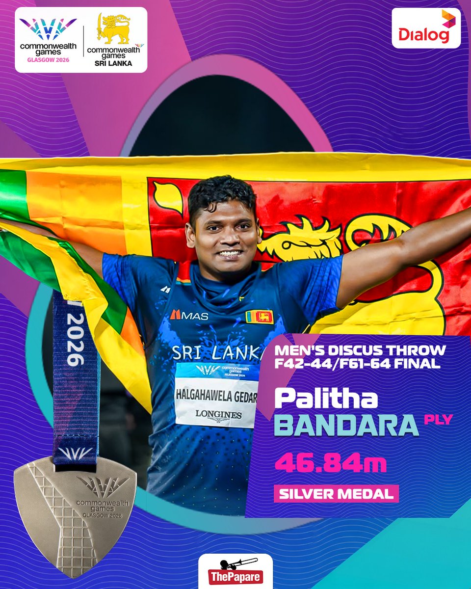 ThePapareSports's tweet photo. THE LION FLAG FLIES HIGH IN GLASGOW! 🥈🔥

Palitha Bandara brings home Sri Lanka’s FIRST MEDAL at the Commonwealth Games Glasgow 2026!

#CommonwealthGames2026 #CWG #Glasgow2026 #ThePapare https://t.co/Ep47xwBjIP