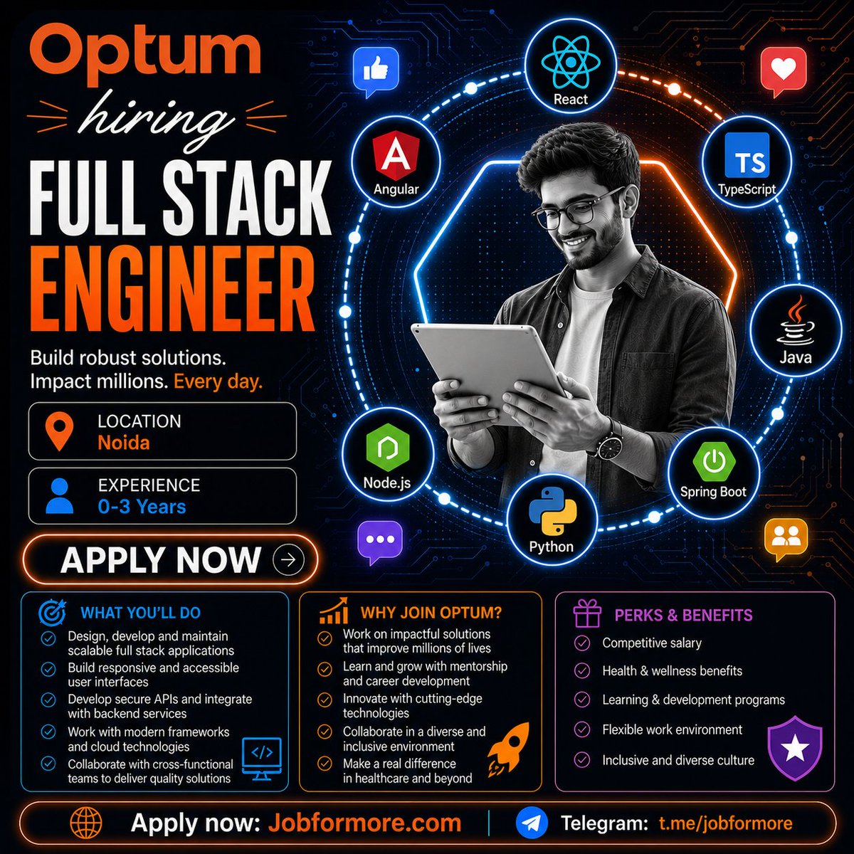 jobformore's tweet photo. 🚀 Full Stack Engineer @ Optum
📍 Noida | 0-3 Years
🎓 BE/BTech/MCA/MTech/MSc
💻 React, Angular, TypeScript, Java, Spring Boot, Python, Node.js
#Jobformore #Optum #FullStackEngineer #NoidaJobs #TechJobs
Apply: https://t.co/Znu2G0lDex https://t.co/DOBtV9Z99C