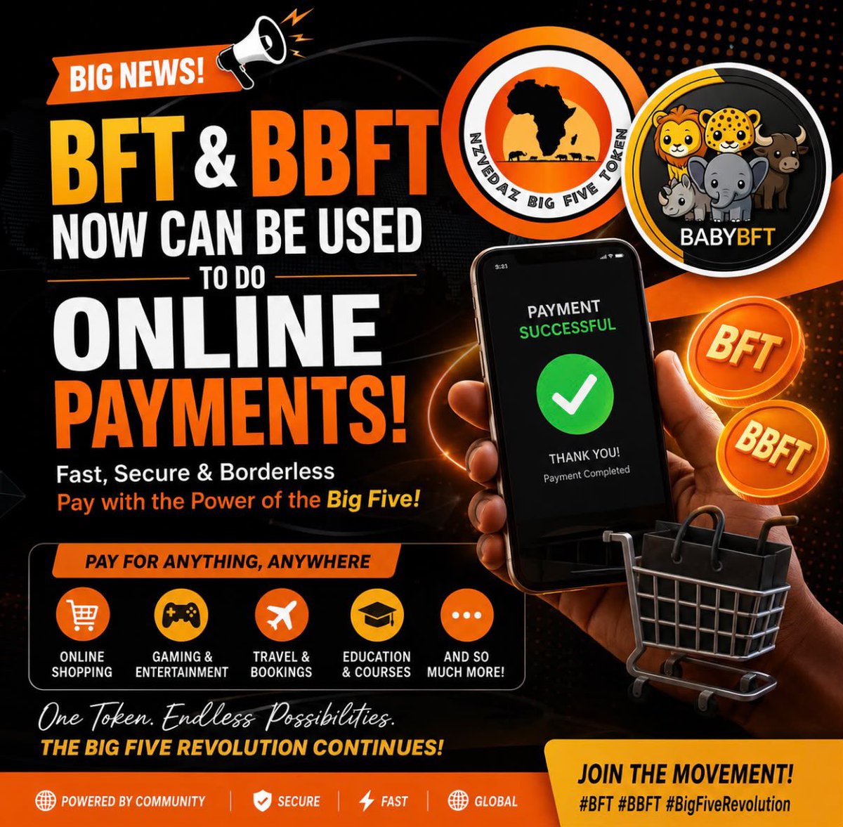 BraveManfx's tweet photo. Exciting News for the BFT Ecosystem! 🚀
Big Five Token ($BFT) and Baby BFT ($BBFT) can now be used for seamless online payments on SlicePay!
Shop, pay merchants, and transact with real utility — faster, cheaper, and fully on-chain. No more waiting — @VengieZim keep building champ https://t.co/eCcf7pUmt5