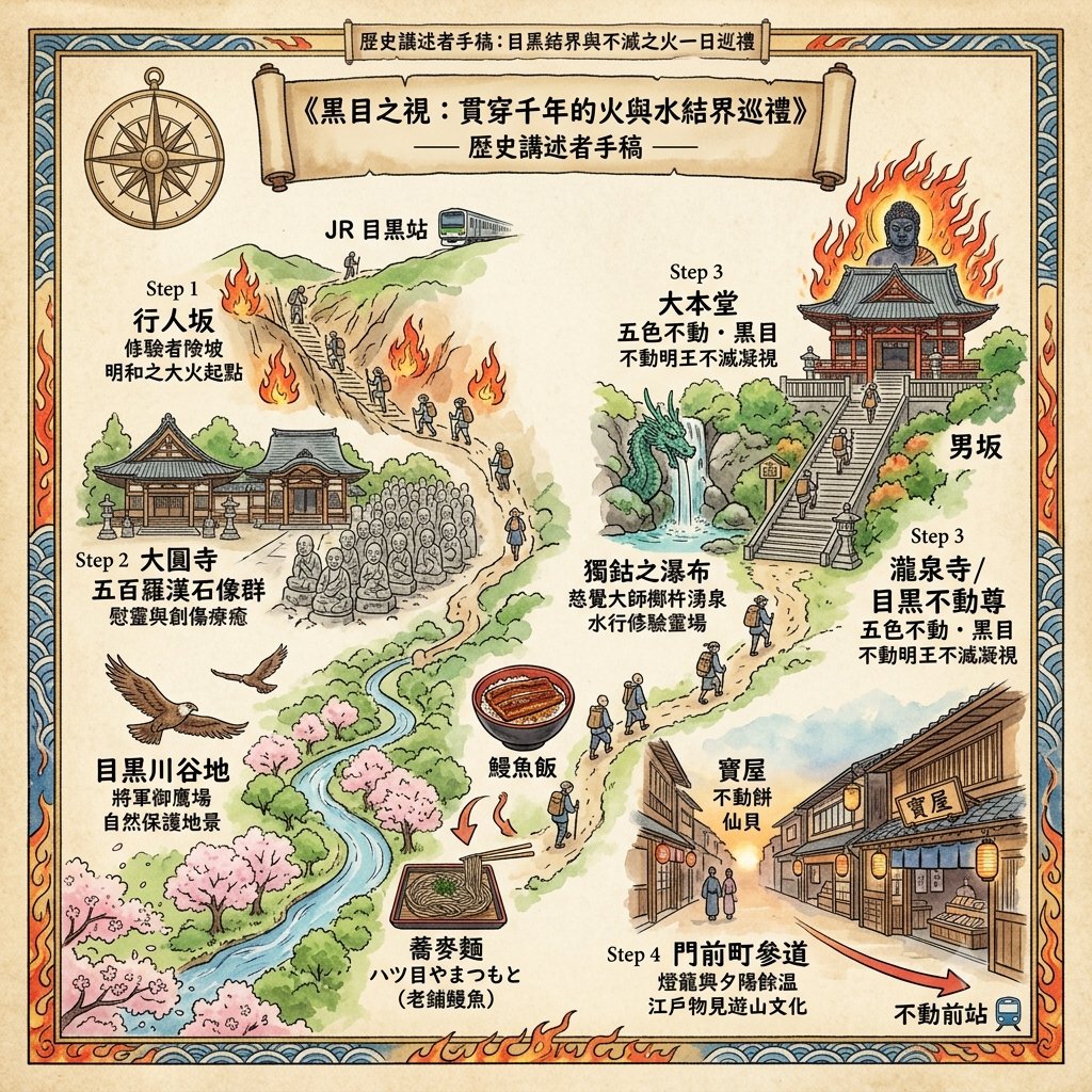 LawrenceAn10's tweet photo. 👁️【目黑之眼：江戶密教結界的千年試煉】
你以為目黑只有櫻花與咖啡館？「目黑」字面意為「黑色之眼」，更是德川幕府守護江戶城的「五色不動結界」西南支柱！

穿越平安密教、行人坂大火到明治風暴下的歷史現場 👇

🔗 https://t.co/37bsj12Ens

#Historicaltravelstories #東京深度遊 #日本歷史 #目黑 https://t.co/rybxtTTu39