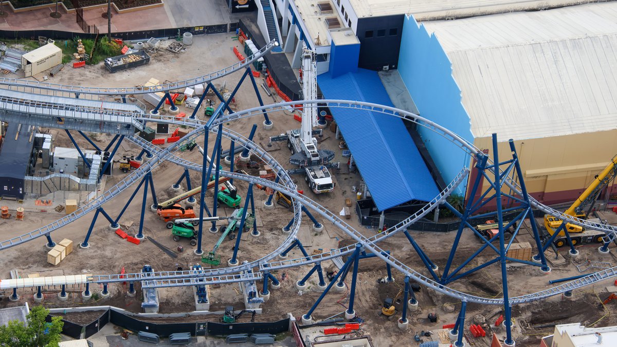 Bioreconstruct close aerial photo of the completed Fast & Furious: Hollywood Drift inversion and adjacent supports