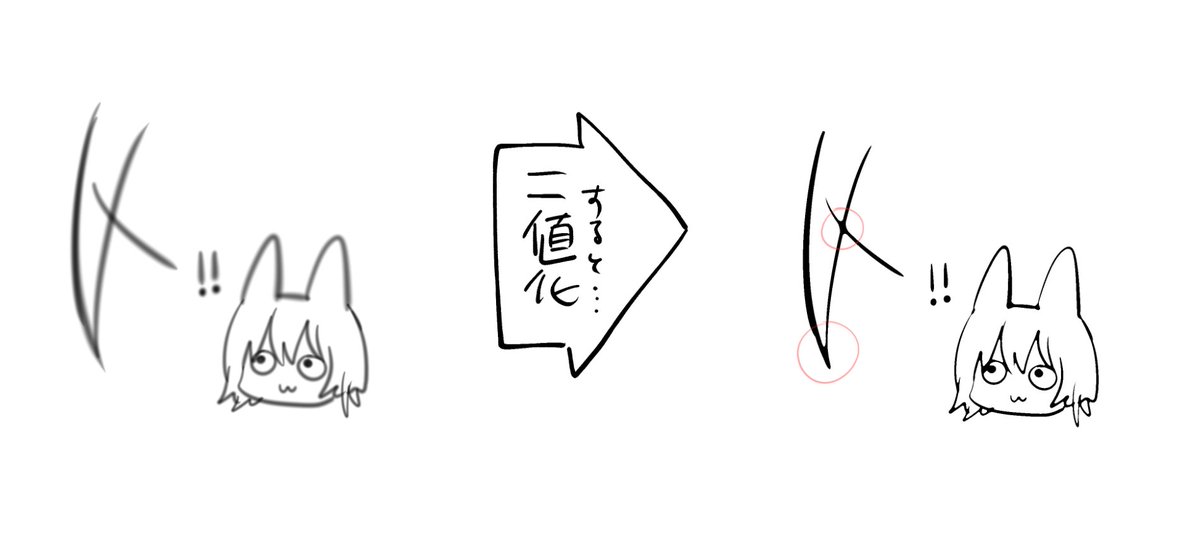 zinbei_info's tweet photo. 【クリスタ】筆圧のあるエアブラシで二値レイヤーに描画すると、疑似的な墨だまりが出来ることがわかってテンション爆上がりしたんだけど、これはかなり良いアナログ風線画用ブラシに繋がる気配がする（このようなブラシが既にあったらぜひ教えて欲しいです…） https://t.co/hLMxEoRwdk