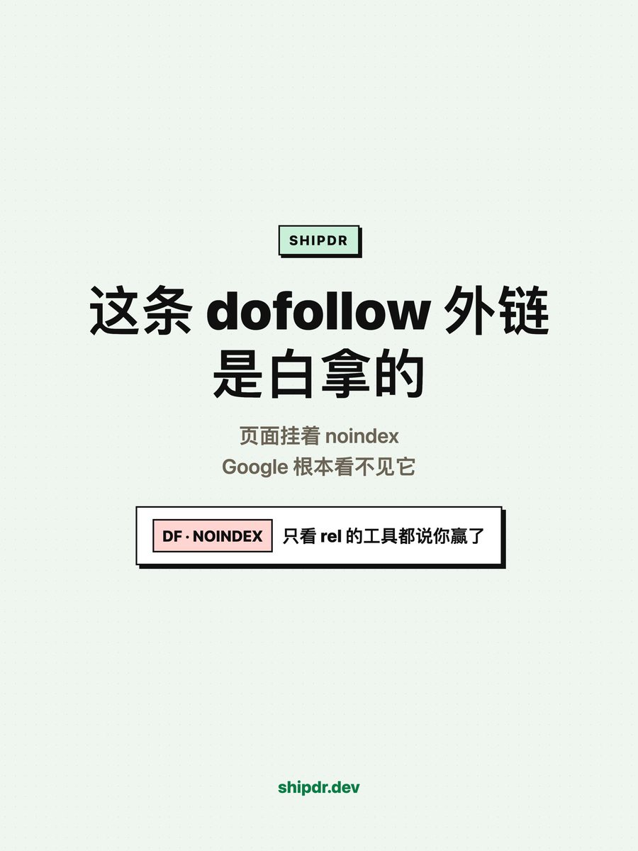 pc_hobbit's tweet photo. 做出海产品的应该都干过:把产品提交到一堆目录站/导航站攒外链,盼着 DR 涨 📈

我给自己的产品提交了一轮,踩到两个大坑:

🕳️ 坑一:链接掉了没人告诉你
有条链接掉了 8 天我才发现,还是碰巧点开那个页面才看到的

🕳️ 坑二:dofollow 不等于有效
有的站给你的确实是 dofollow 链接,但页面上挂着 noindex,Google 压根不收录那个页面,链接等于白拿。只看 rel 的工具还会告诉你"成功了"✅

一条目录站外链其实有 4 种结果(图2),后两种大多数人永远不会自己发现

所以我干脆自己做了个工具,叫 https://t.co/BrRfPU9MJH

✅ 记录每笔提交,每天自动复查:链接还在吗 / 是不是 dofollow / 页面能不能被收录
✅ 掉了链接,当天就告诉你,不用几个月后自己撞见
✅ 免费版:无限站点的 DR 曲线追踪
✅ 还有个免费 Chrome 插件:打开任何目录站,当场看它给你的链接值不值(商店搜 ShipDR)

说句实话:我不承诺你的 DR 会涨。DR 是 Ahrefs 的黑盒,谁跟你承诺谁是在忽悠。这个工具做的事,是把"提交之后到底发生了什么"变成看得见的 👀

做出海的朋友,你们都提交过哪些站?哪个最坑?评论区聊聊 👇 #backlink #SEO #buildinpublic