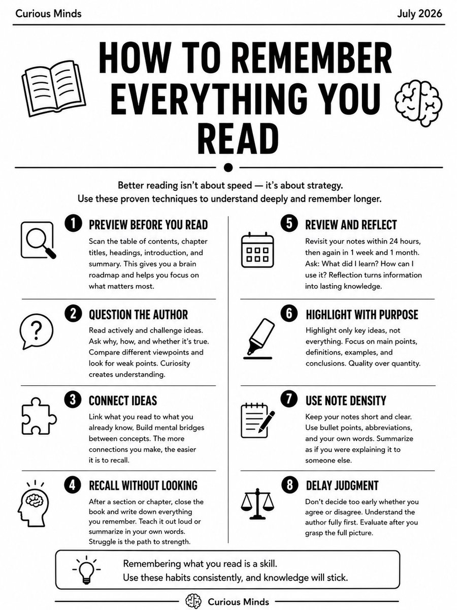 CuriousMindsHub's tweet photo. How to remember everything you read https://t.co/MpHmvMG6ge