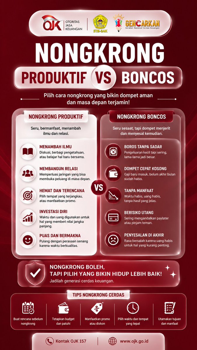 cyntiaaa_c's tweet photo. Nongkrong produktif vs Nongkrong boncos? 🤔📝

#ojk #ojkindonesia #sikapiuangmu #tipskeuangan #gencarkan2026 

@ojkindonesia @ojk_jambi @sikapiuangmu https://t.co/deEFn5QLN7