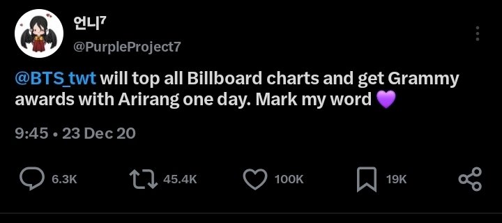 eclipsedbyseven's tweet photo. You were right about Billboard. 💜 As for the Grammy... sadly, I don't think that chapter will happen anymore. Not because BTS couldn't win, but because they chose to walk away. Some victories are bigger than trophies.
#proudofBTS.
#standingwithbts https://t.co/XJrib6E6OX