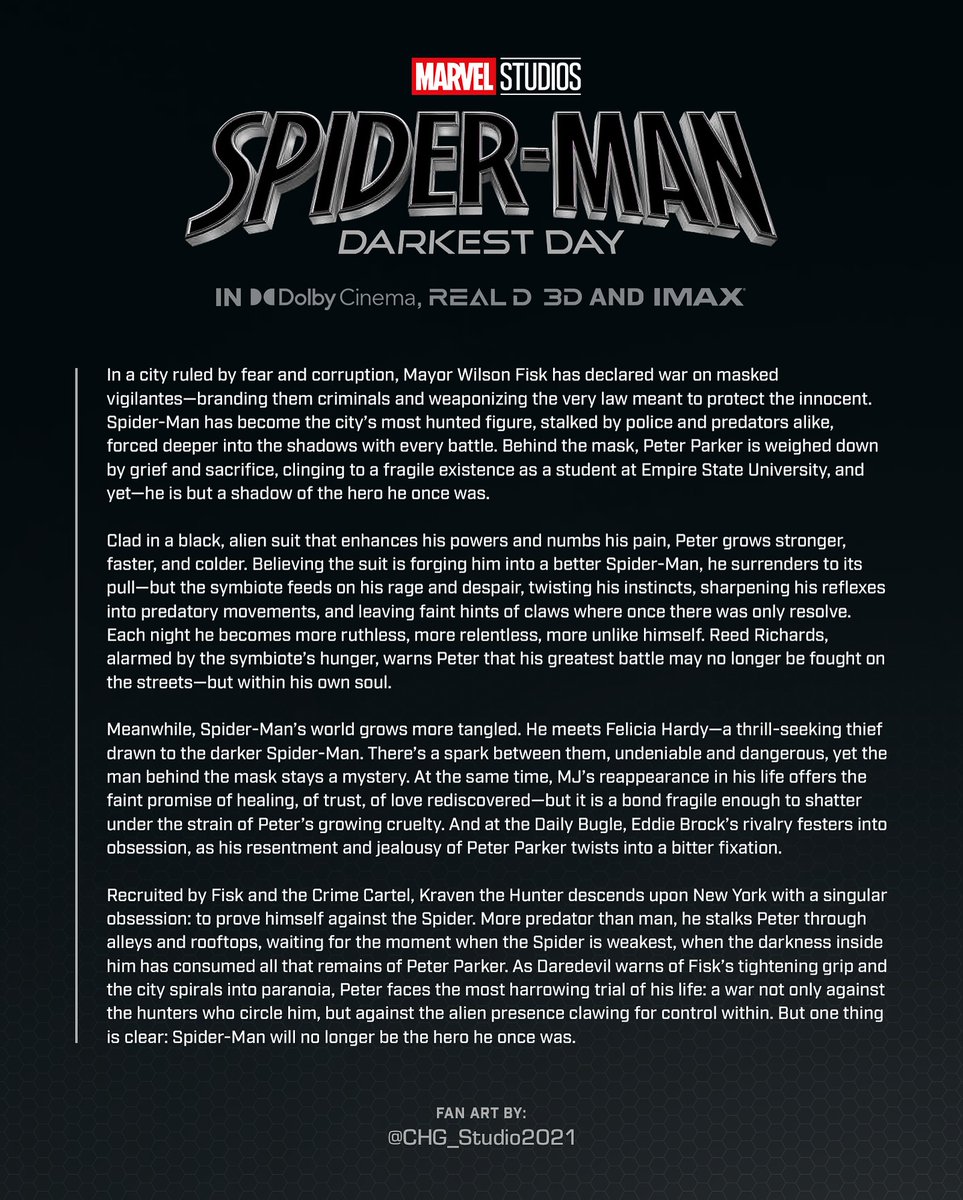 bluemintues's tweet photo. Tom Holland will return as Spider-Man in 'SPIDERMAN: DARKEST DAY'  

He is expected to make a cameo in the Latveria final battle in 'AVENGERS: DOOMSDAY' and survives with a group of heroes including Jean Grey, Wolverine and more in a raft ship leads to 'AVENGERS: SECRET WARS' giving him a main character role. He will return in Spider-Man 5 rumoured as DARKEST DAY 👀